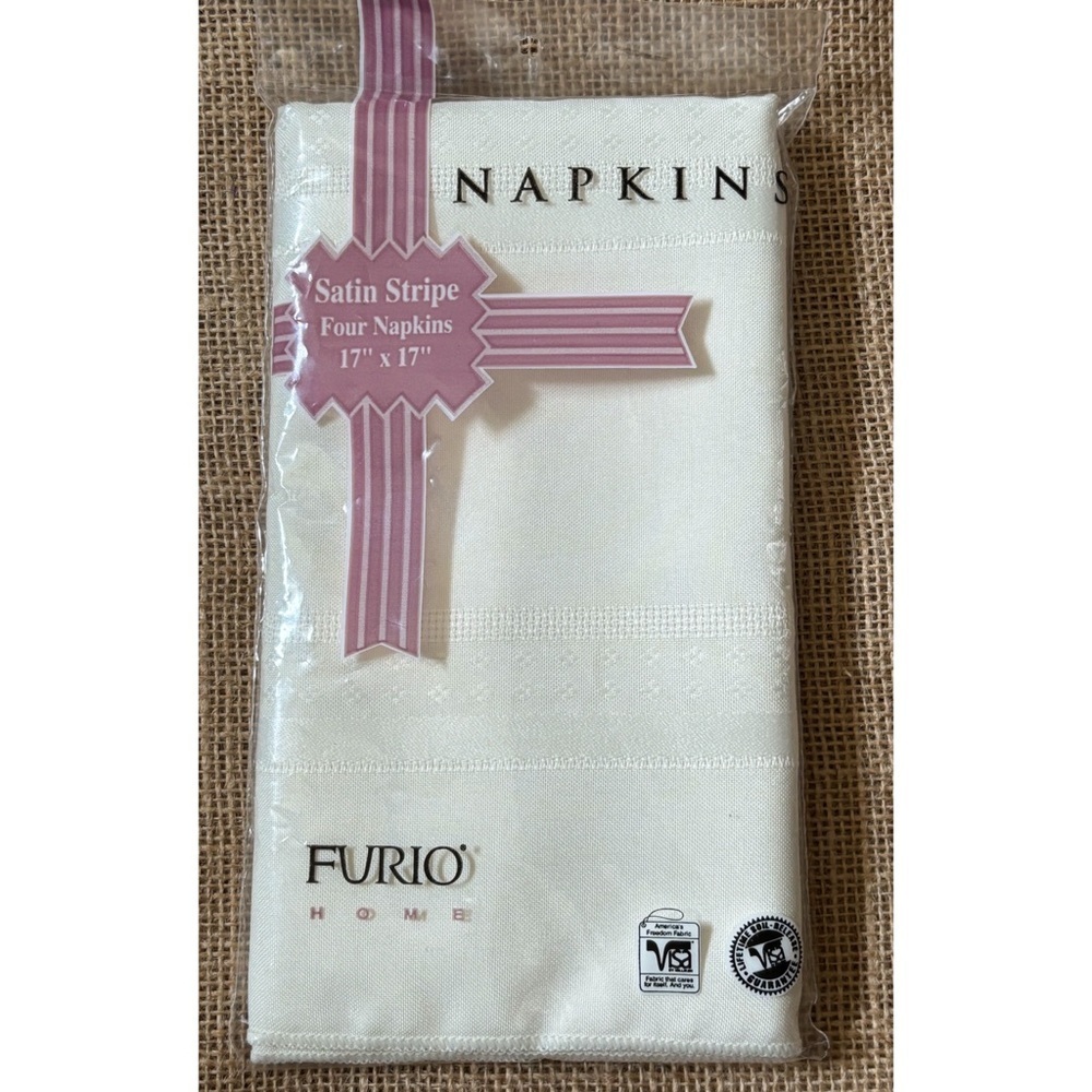 Vintage Furio Bone Satin Stripe Cloth Napkins Cottage Core Neutral USA Made